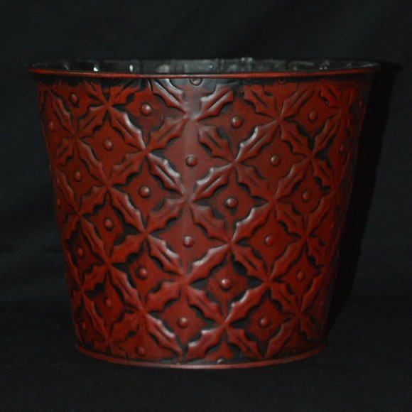 McCann Brothers Red Tin Planter Cachepot Flower Pot Holder 5 1/4 in Lined - Picture 3 of 4